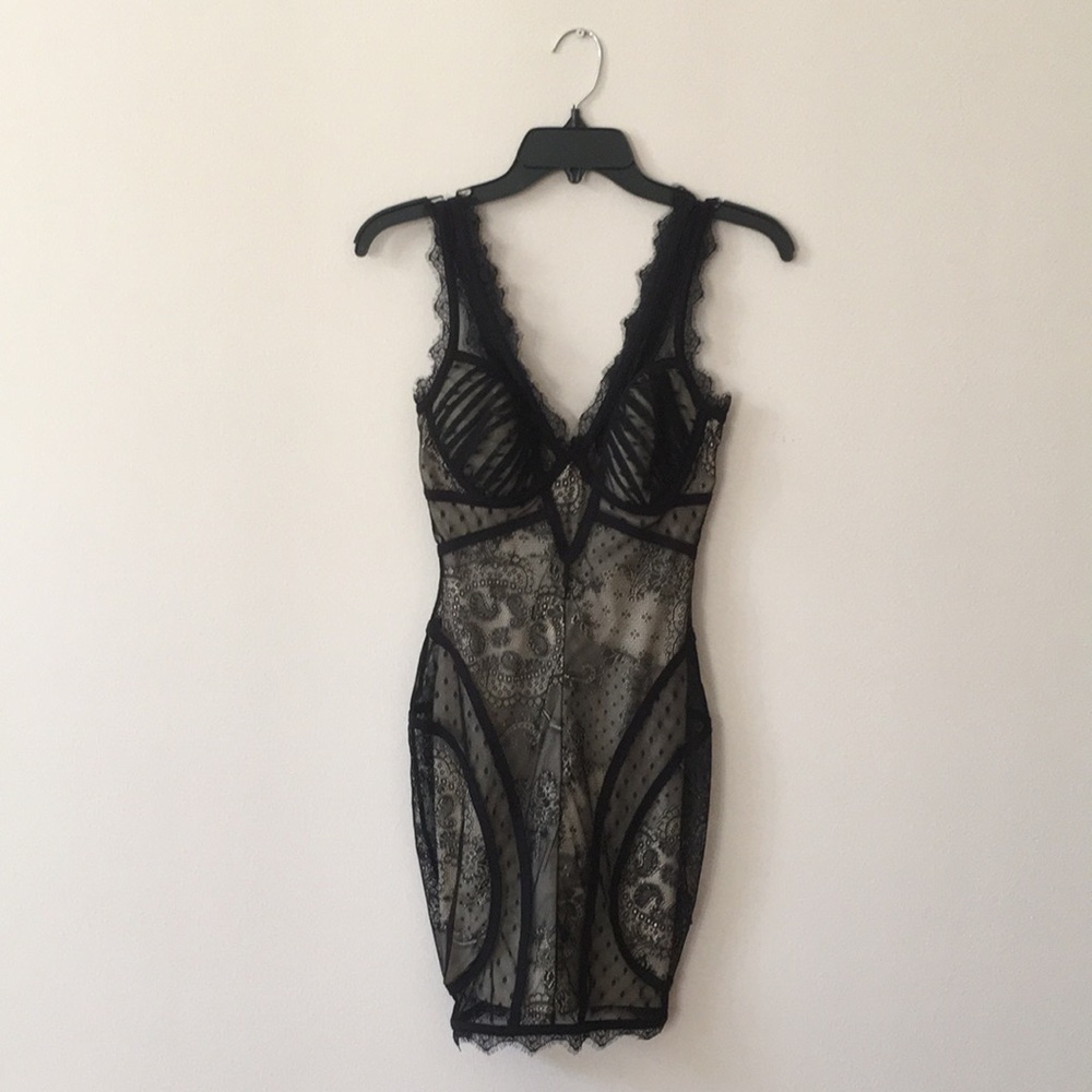 Bebe Nude and Lace Cocktail Dress